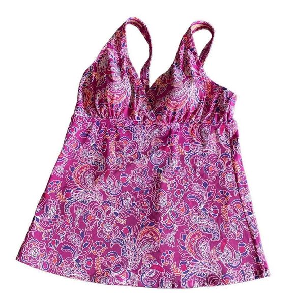L.L. Bean Pink Paisley Tankini Top size 10 - Picture 1 of 7